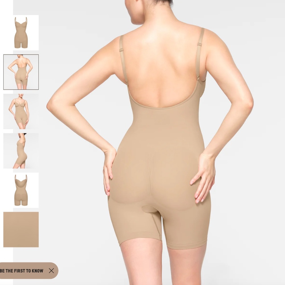 SKIMS Low Back Mid Thigh Sculpting Bodysuit - Clay - Size S/M